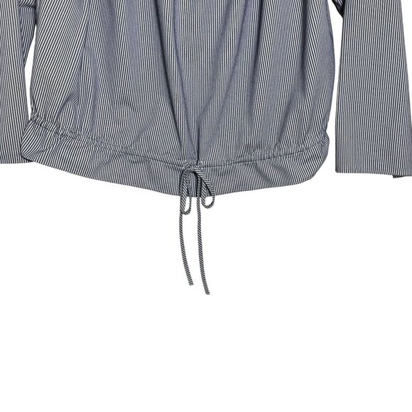 Theory Womens Striped Off-Shoulder seersucker Drawstring Top Small blue white - Picture 3 of 7
